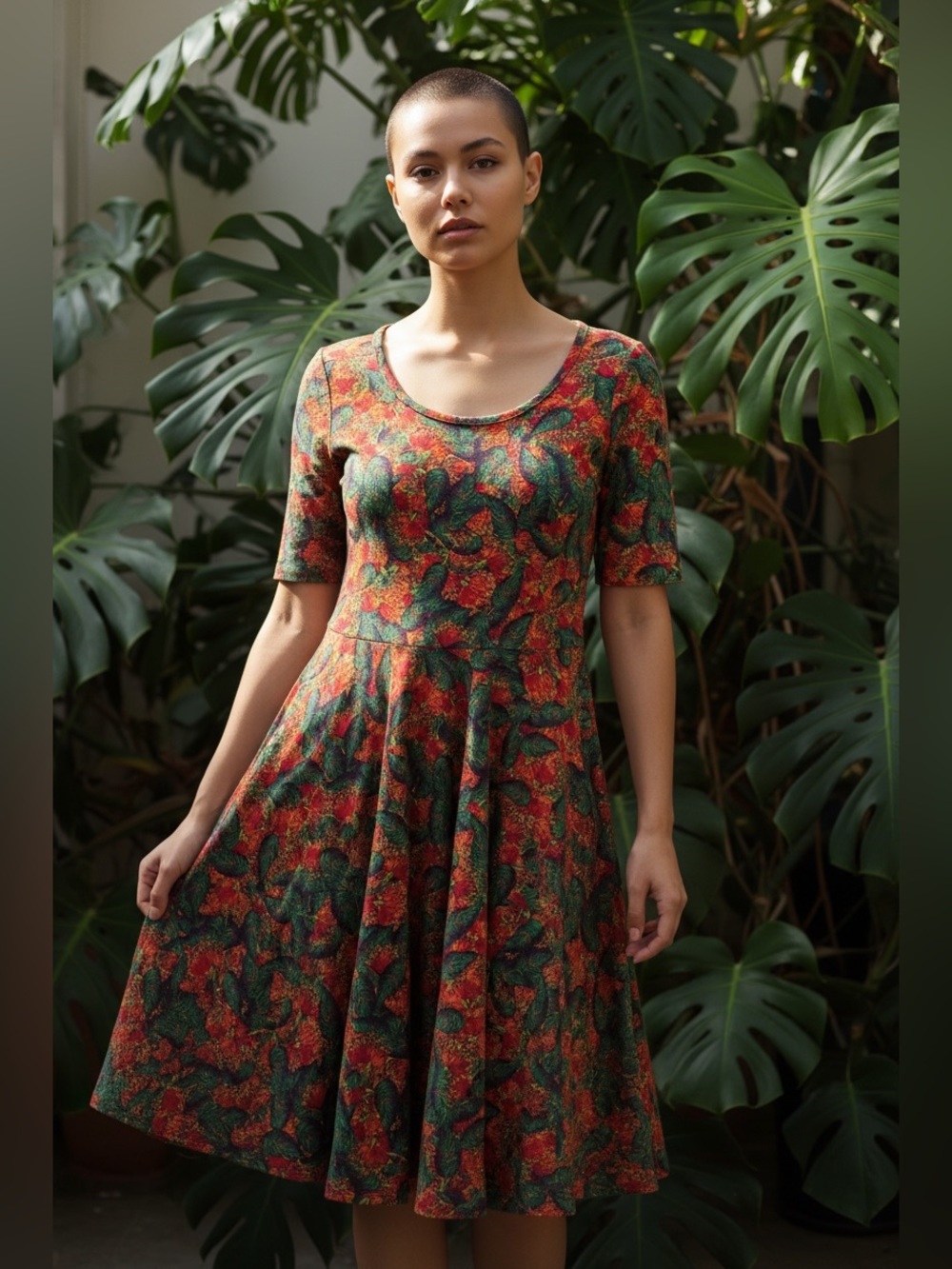 LuLaRoe Colorful Monstera Floral Midi Dress